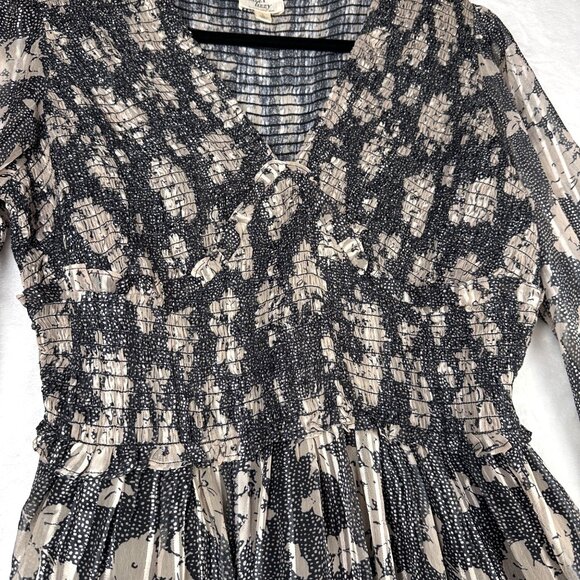 Dizzy Lizzy Black Floral Midi Dress Sz L Smocked Empire Waist Long Sleeve NWOT - Picture 9 of 14